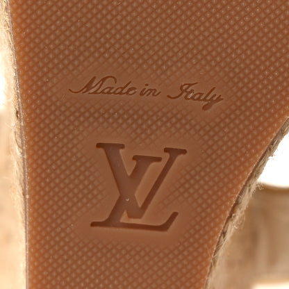 Louis Vuitton Calfskin Monogram Embossed Espadrille Wedge Sandals 36 White 8 of 15