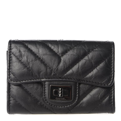 Chanel Aged Calfskin Chevron Quilted Reissue Card Holder Wallet So Black 1 of 10
