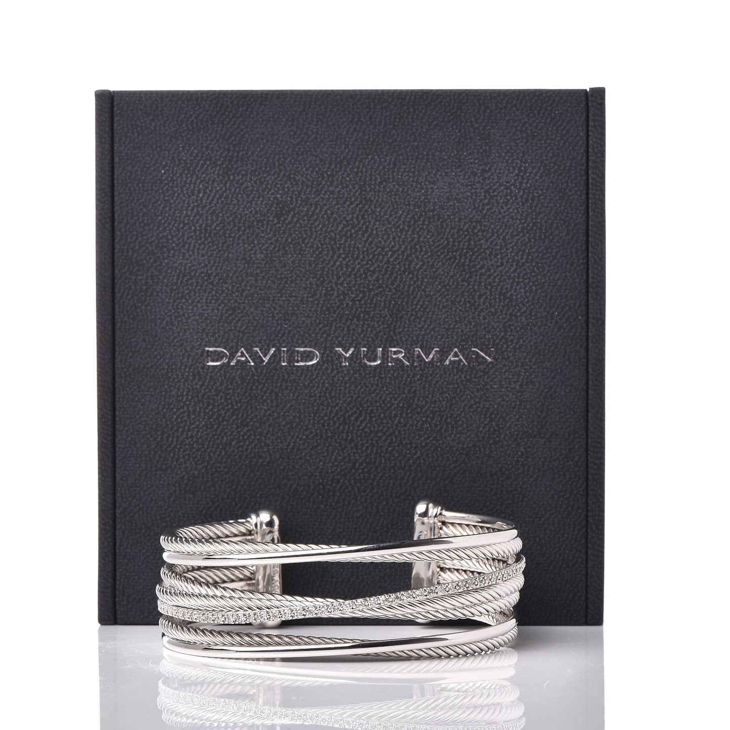 Sterling Silver Diamond Crossover Four Row Cuff Bracelet