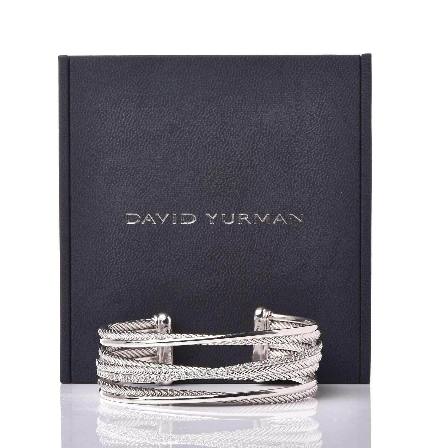 David Yurman Sterling Silver Diamond Crossover Four Row Cuff Bracelet 5 of 5