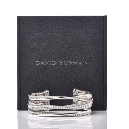 David Yurman Sterling Silver Diamond Crossover Four Row Cuff Bracelet 5 of 5