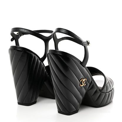 Chanel Shiny Lambskin Quilted Platform Sandals 39.5 Black 4 of 9