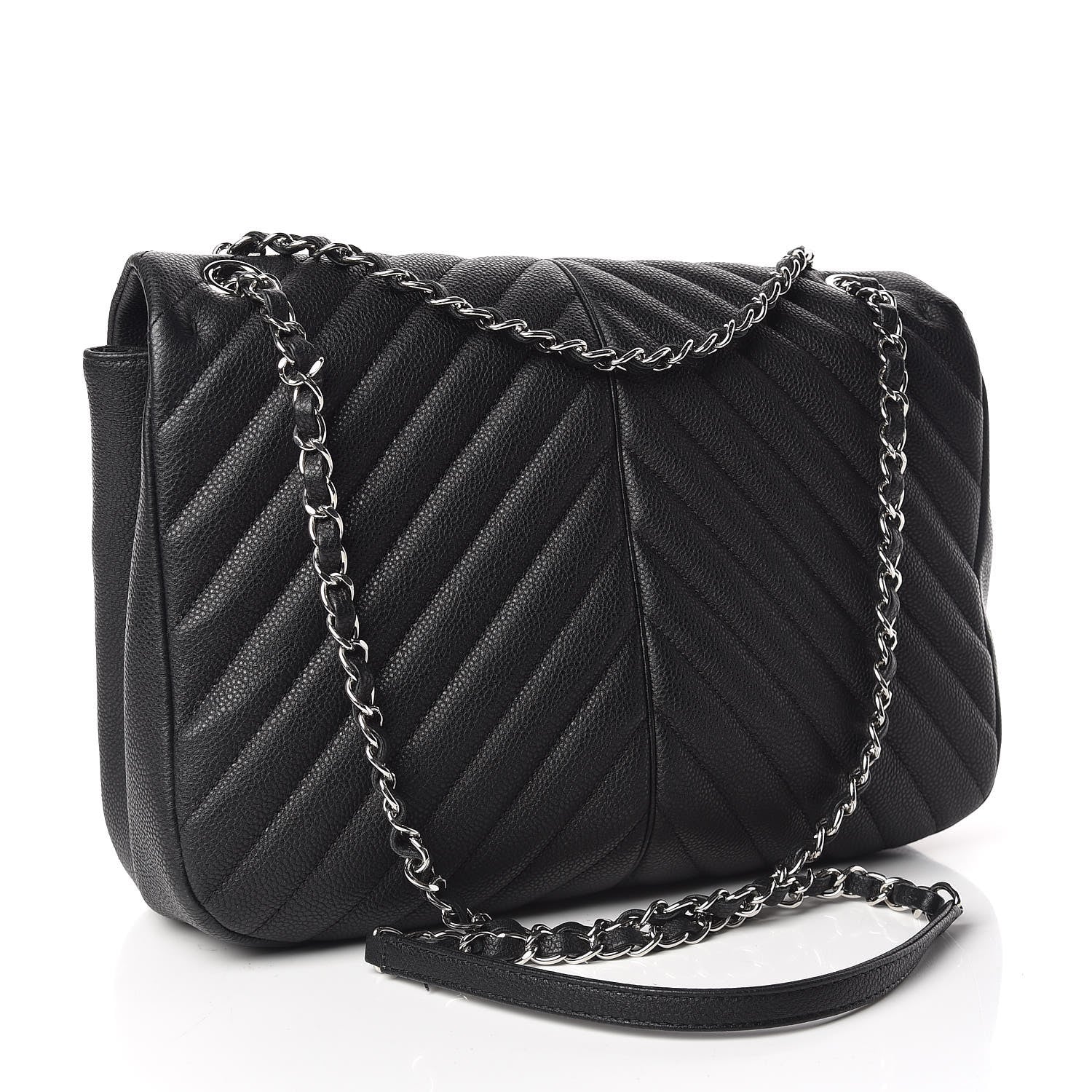 Chanel Caviar Chevron Quilted Large Puffy CC Flap Black 3 of 11