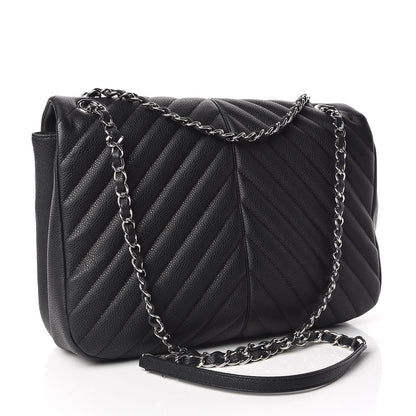 Chanel Caviar Chevron Quilted Large Puffy CC Flap Black 3 of 11