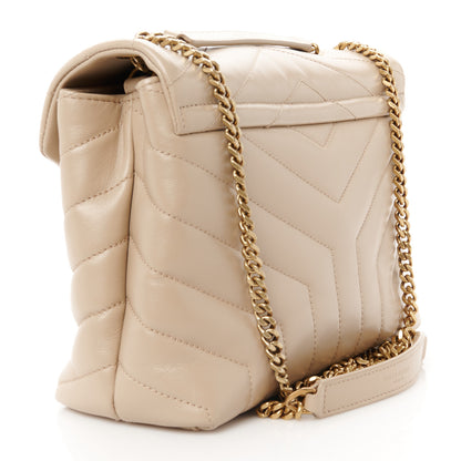 Saint Laurent Calfskin Y Quilted Monogram Small Loulou Chain Satchel Dark Beige 3 of 11