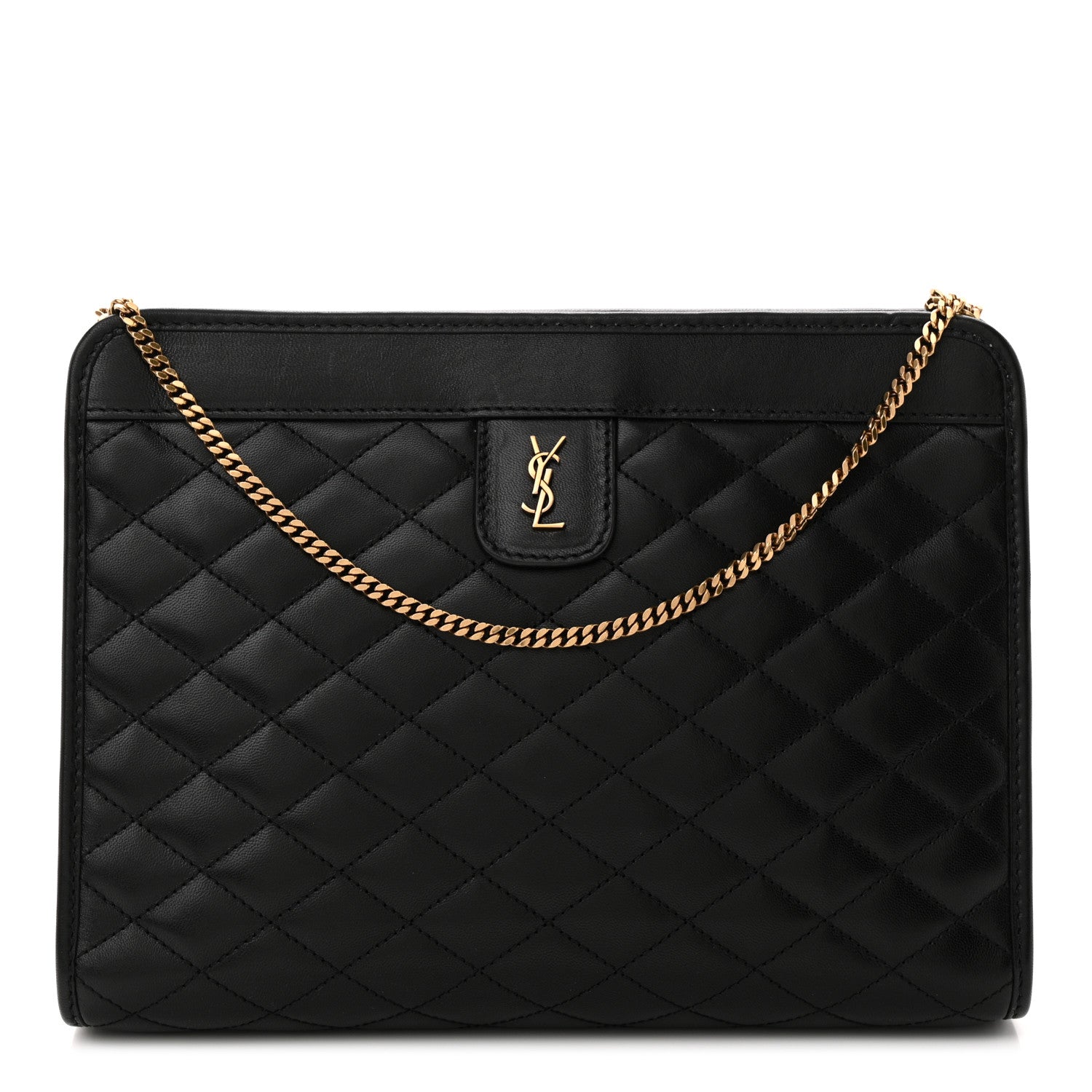 Saint Laurent Lambskin Quilted Monogram Baby Victoire Chain Clutch Bag Black 1 of 11