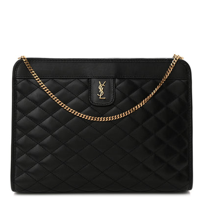 Saint Laurent Lambskin Quilted Monogram Baby Victoire Chain Clutch Bag Black 1 of 11