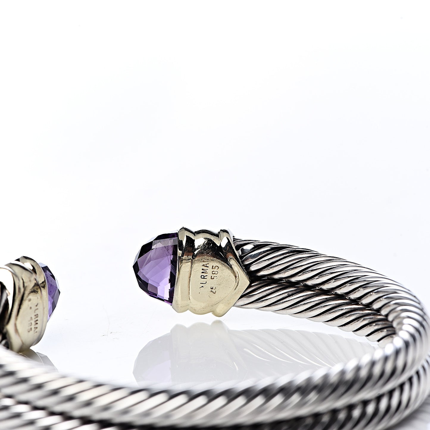 Sterling Silver 14K Yellow Gold Amethyst Double Cable Bracelet