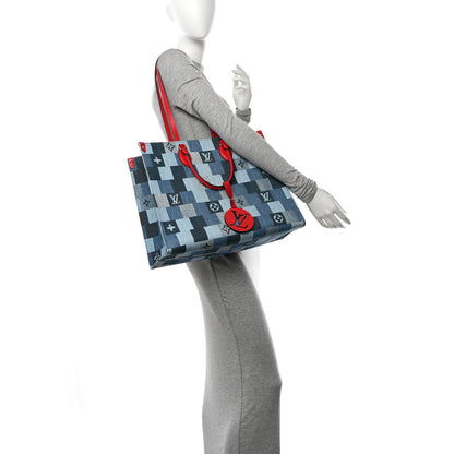 Louis Vuitton Denim Damier Monogram Onthego Blue Rouge 2 of 12