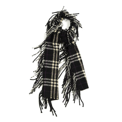 Burberry Merino Wool Angora Cashmere Check Happy Fringe Scarf Black 1 of 3