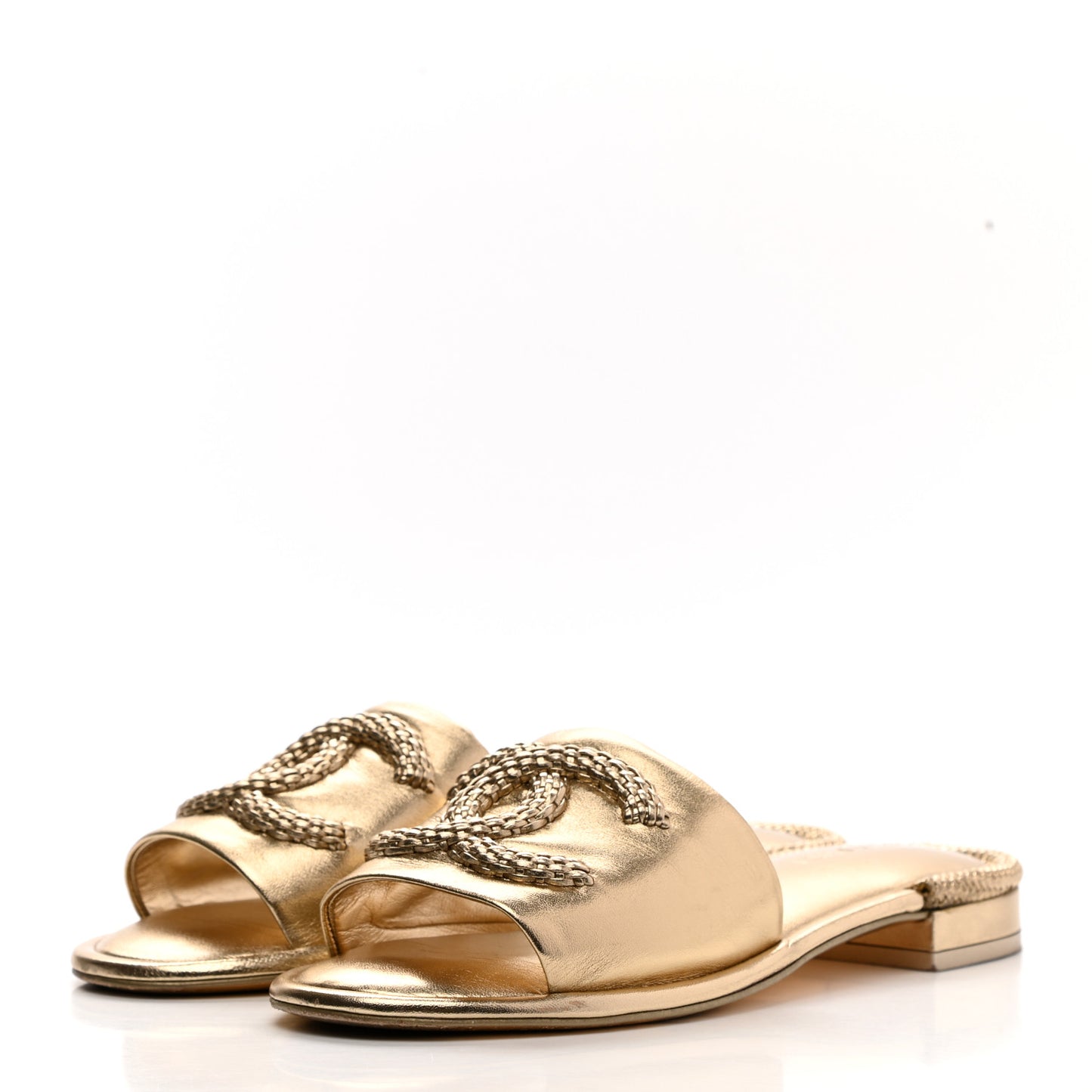 Metallic Lambskin CC Braided Mules 39.5 Gold