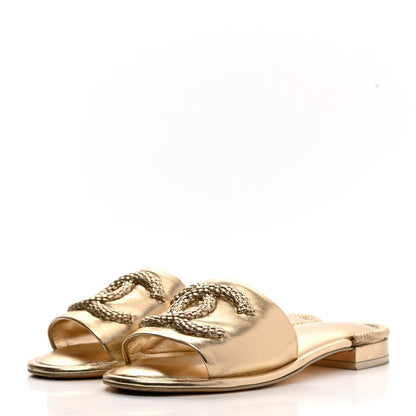 Chanel Metallic Lambskin CC Braided Mules 39.5 Gold 4 of 12