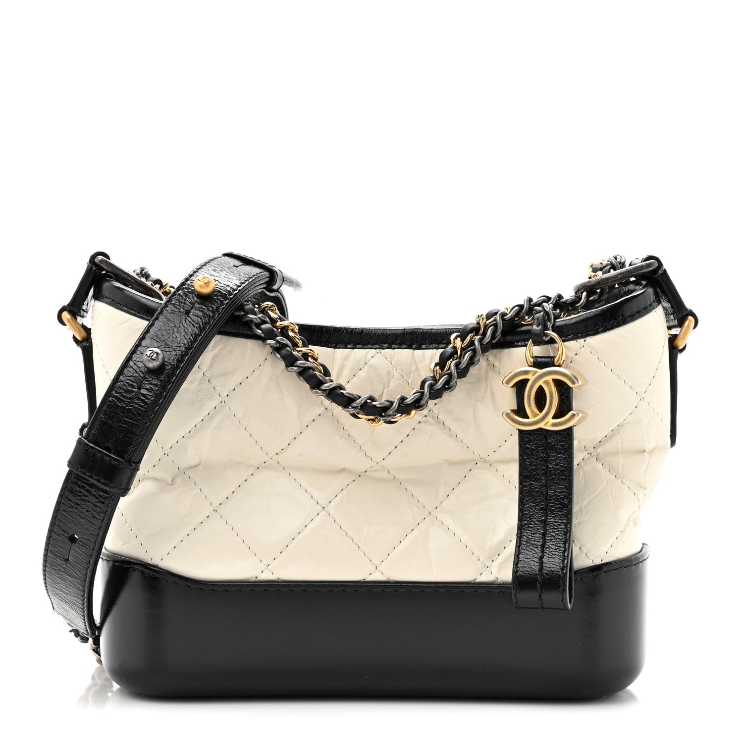 Chanel Aged Calfskin Quilted Small Gabrielle Hobo Black White 1 of 11