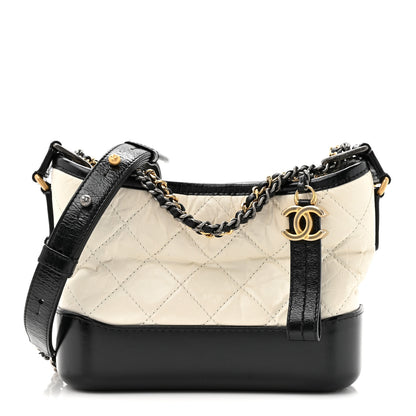 Chanel Aged Calfskin Quilted Small Gabrielle Hobo Black White 1 of 11