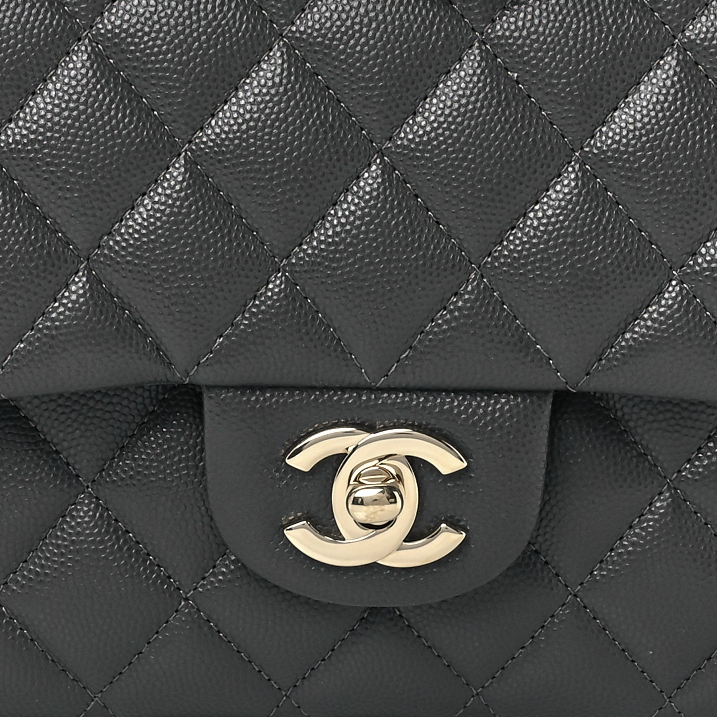 Caviar Quilted Medium Double Flap Dark Grey