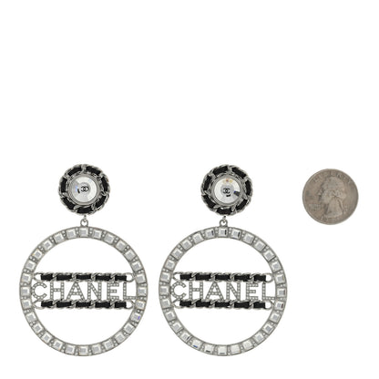 Chanel Crystal Lambskin Chain CC Hoop Clip On Earrings Black Silver 2 of 4