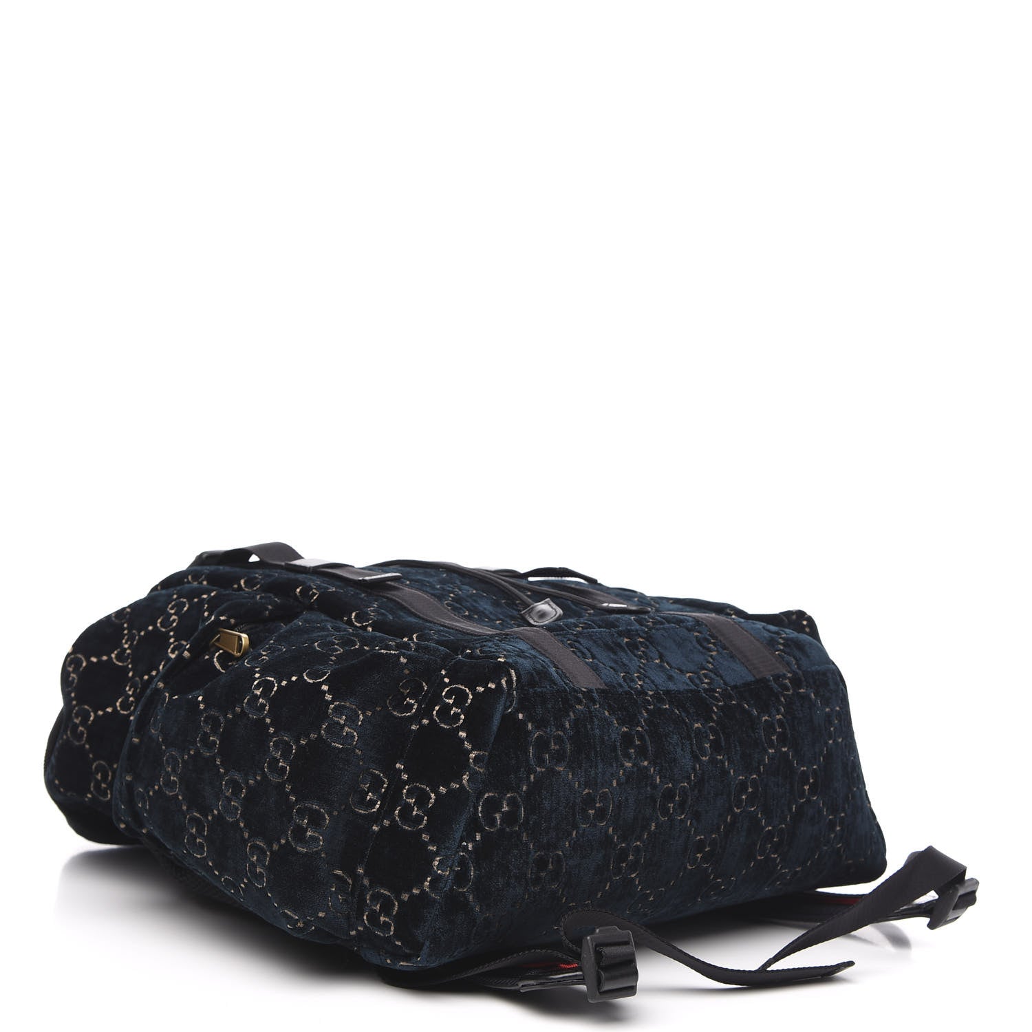 Gucci Velvet GG Monogram Web Medium Double Buckle Backpack Blue Beige Black 3 of 9