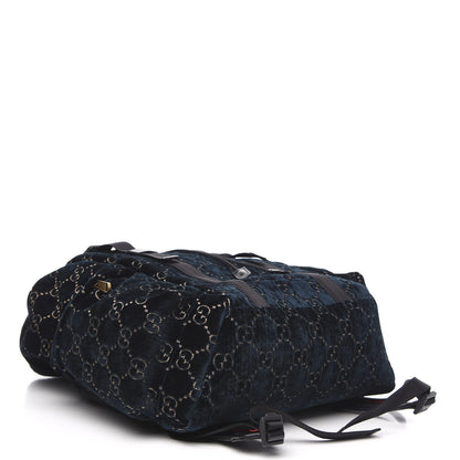 Gucci Velvet GG Monogram Web Medium Double Buckle Backpack Blue Beige Black 3 of 9