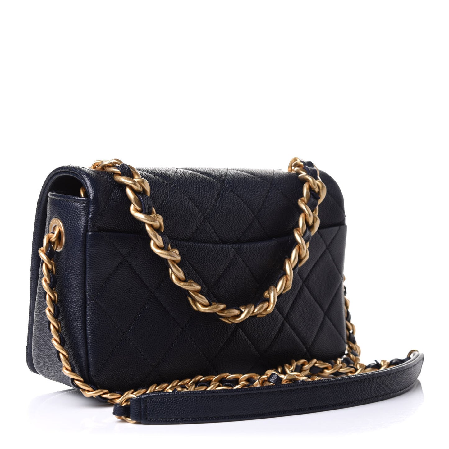 Caviar Quilted Small Fashion Therapy Flap Bag Navy Blue