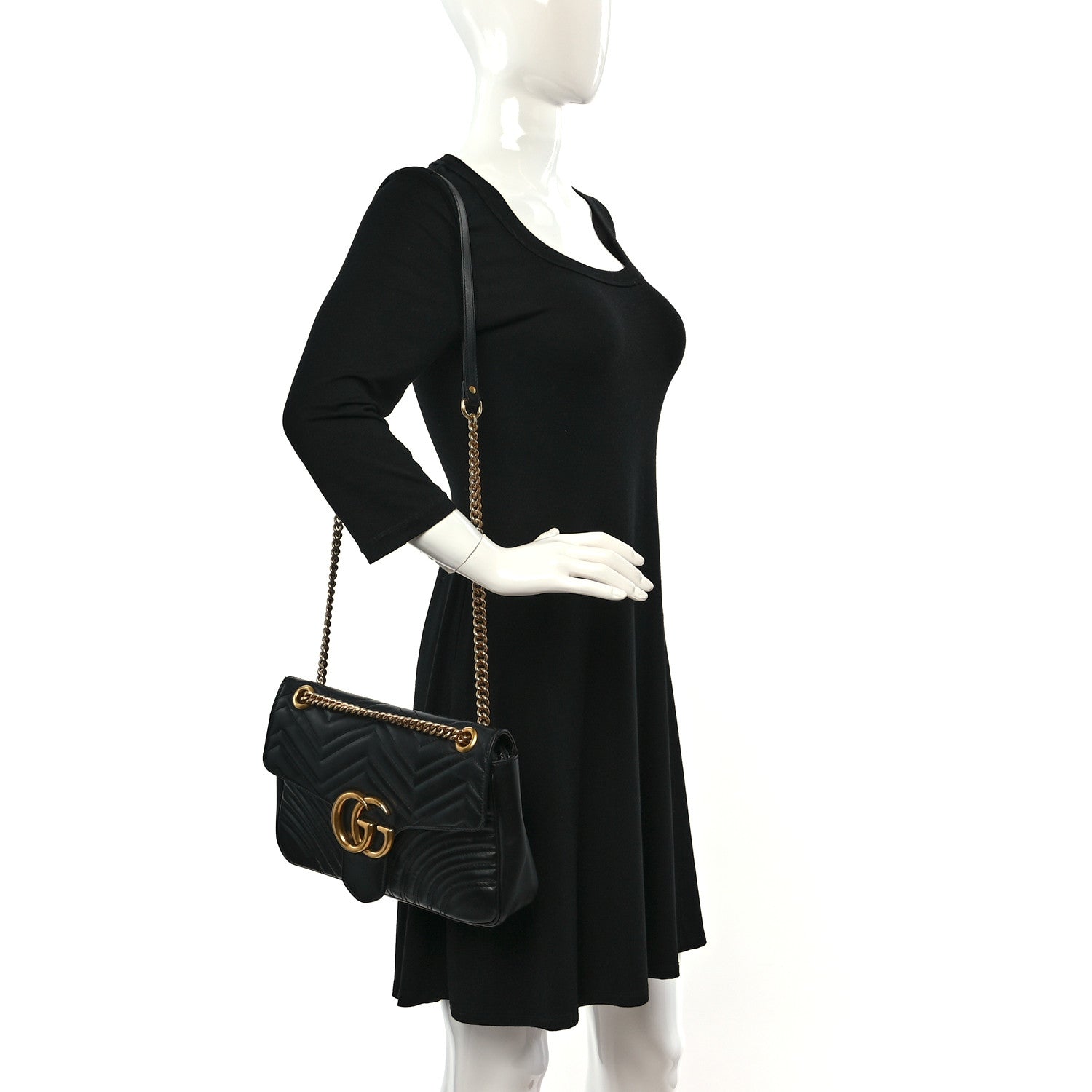 Gucci Calfskin Matelasse Medium GG Marmont Shoulder Bag Black 3 of 9