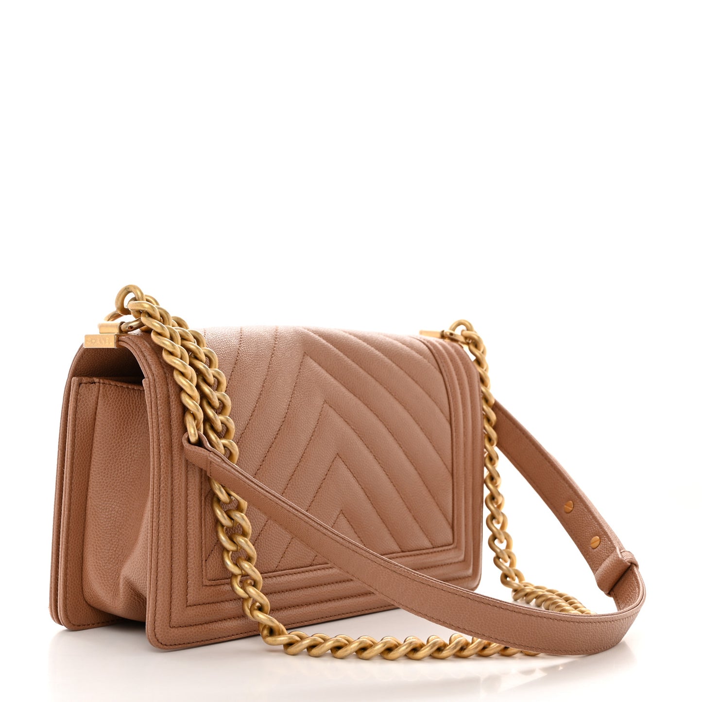 Caviar Chevron Quilted Medium Boy Flap Brown
