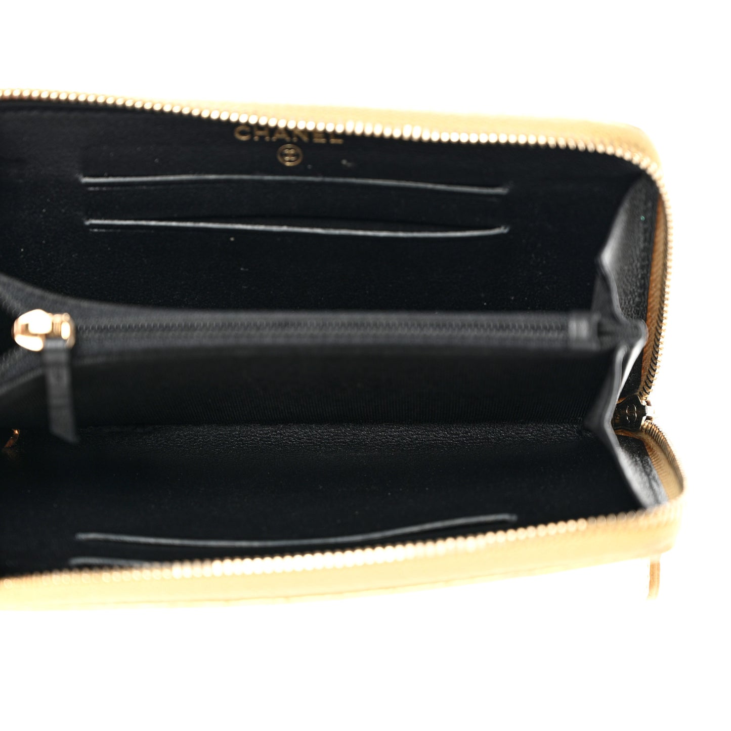 Metallic Calfskin Crocodile Embossed Small Zip Wallet Gold