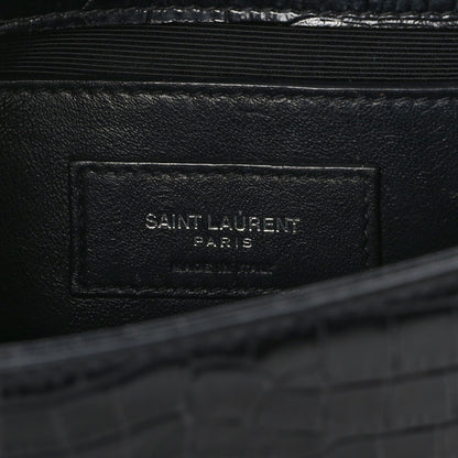 Saint Laurent SAINT LAURENT Calfskin Crocodile Embossed Small Classic Monogram Kate Tassel Satchel Black 6 of 12
