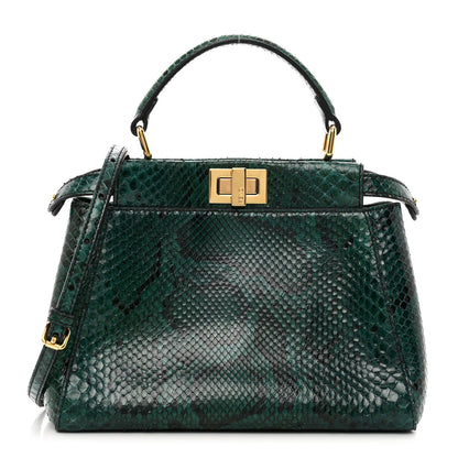 Fendi Snakeskin Shiny Nappa Mini Peekaboo Iconic Satchel Green 1 of 10