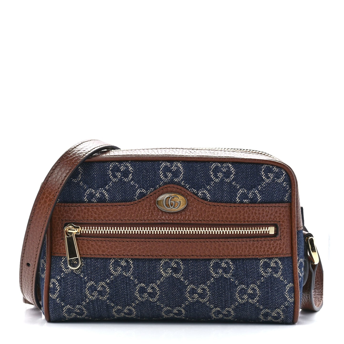 New Denim GG Monogram Dollar Calfskin Mini Ophidia Shoulder Bag Blue Tea Cuir Epilog