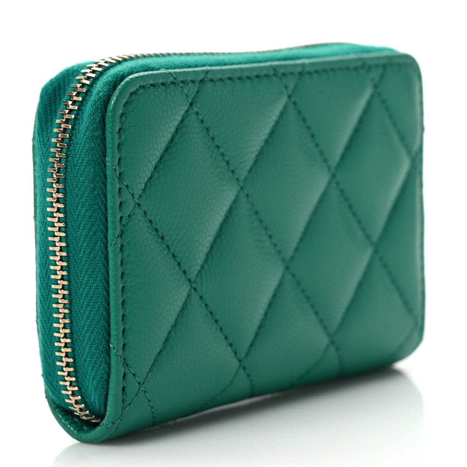 Chanel Caviar Quilted Perforated CC Zip Coin Purse Green 3 of 8