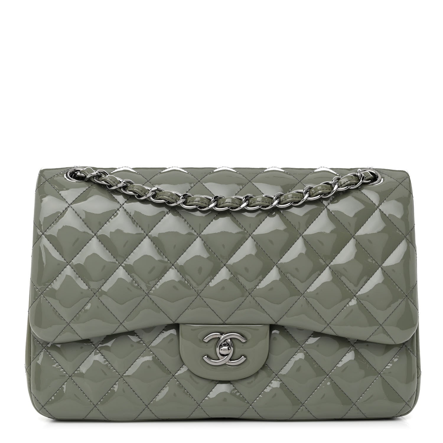 Chanel Patent Quilted Jumbo Double Flap Light Green 1 of 16