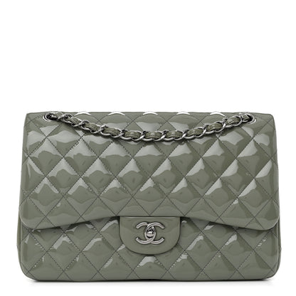 Chanel Patent Quilted Jumbo Double Flap Light Green 1 of 16