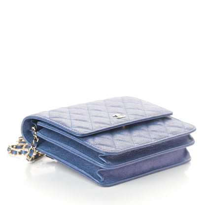 Chanel Iridescent Caviar Quilted Square Wallet On Chain WOC Blue 4 of 10