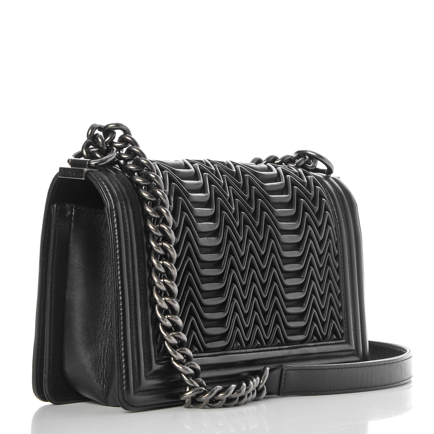 Chanel Lambskin Pleated Medium Boy Flap Black 3 of 11