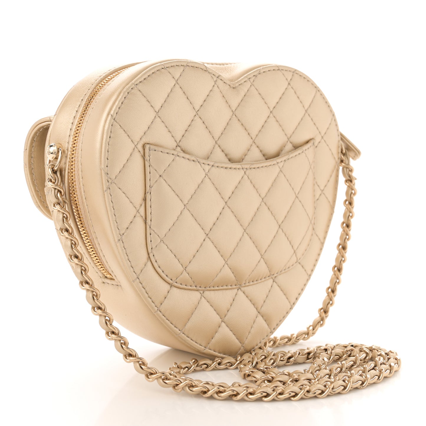 Metallic Lambskin Quilted CC In Love Heart Bag Gold