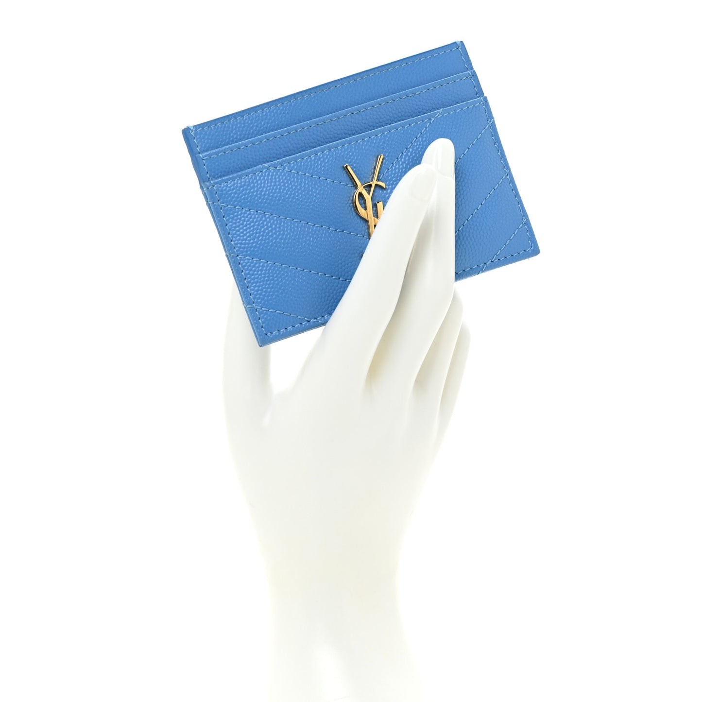 Grain De Poudre Matelasse Chevron Cassandre Credit Card Case Blue Clair