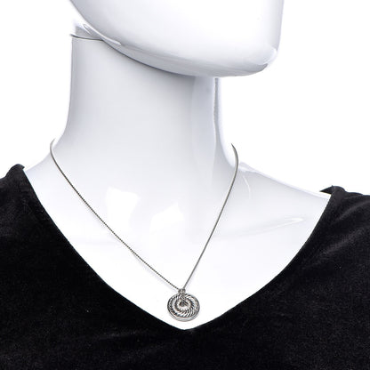 David Yurman Sterling Silver Diamond 19mm Thoroughbred Pendant Necklace 2 of 7