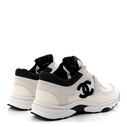 Chanel Mesh Suede Calfskin Grained Calfskin Womens CC Sneakers 37.5 White Black 4 of 11