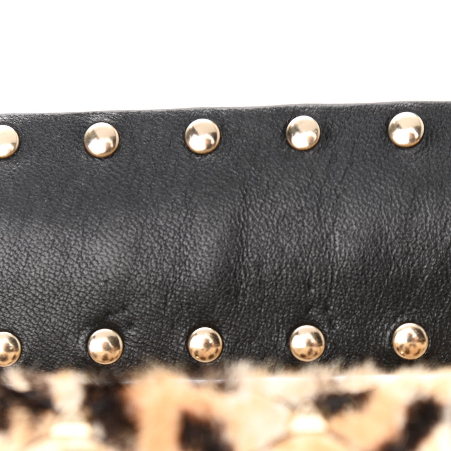 Calf Hair Leopard Print Small Rockstud Spike Shoulder Bag