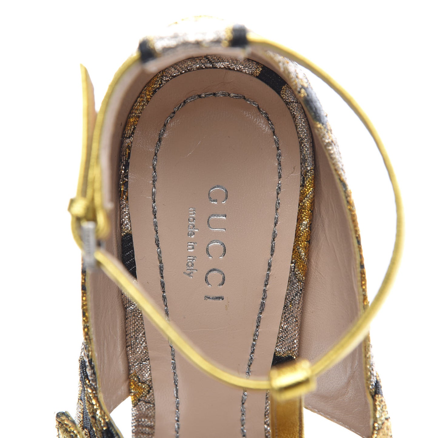 Brocade Floral Dionysus T-Strap High Heel Sandals 36 Oro