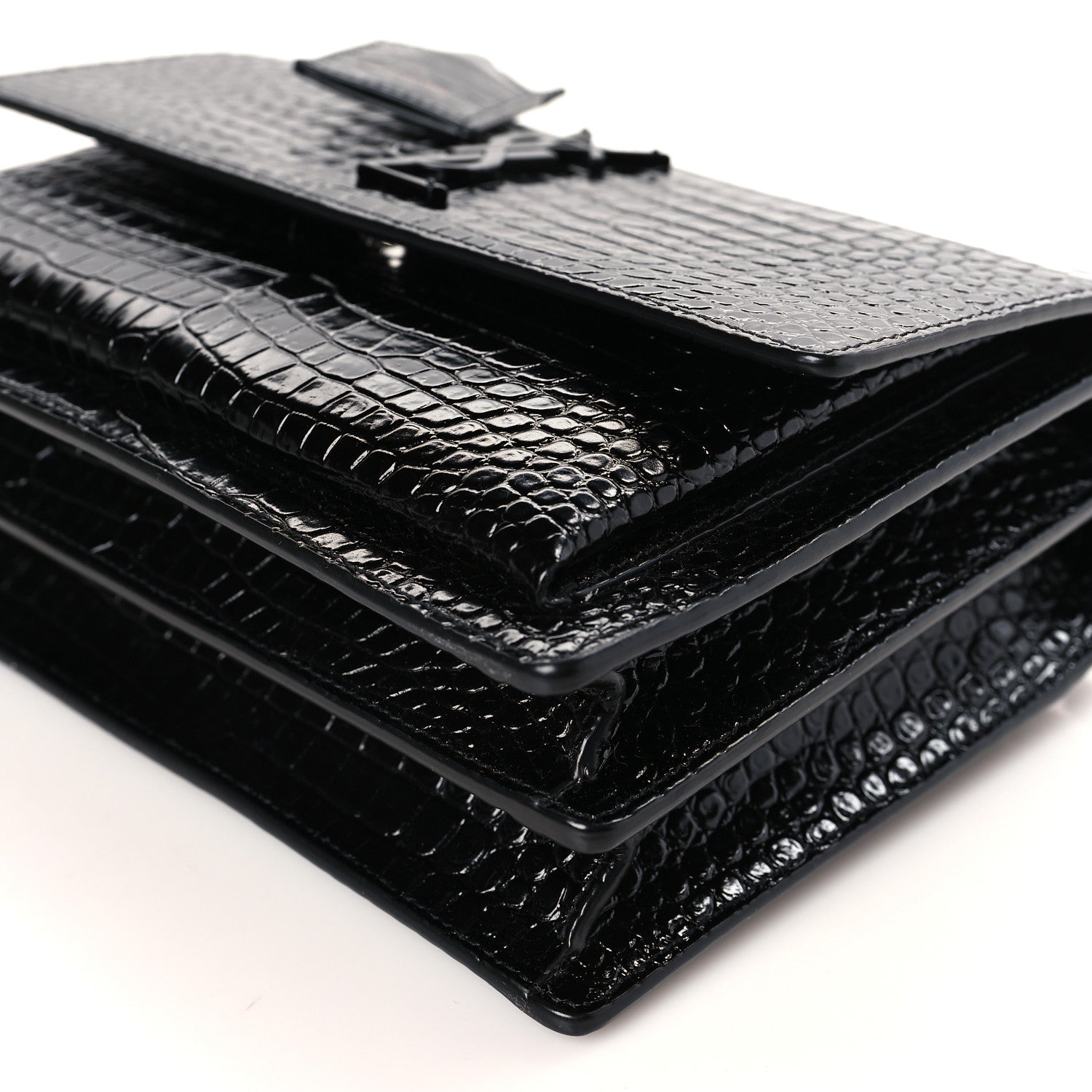 Saint Laurent Calfskin Crocodile Embossed Medium Monochrome Monogram Sunset Black 8 of 8