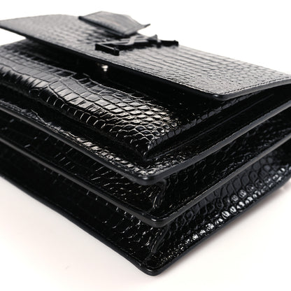 Saint Laurent Calfskin Crocodile Embossed Medium Monochrome Monogram Sunset Black 8 of 8