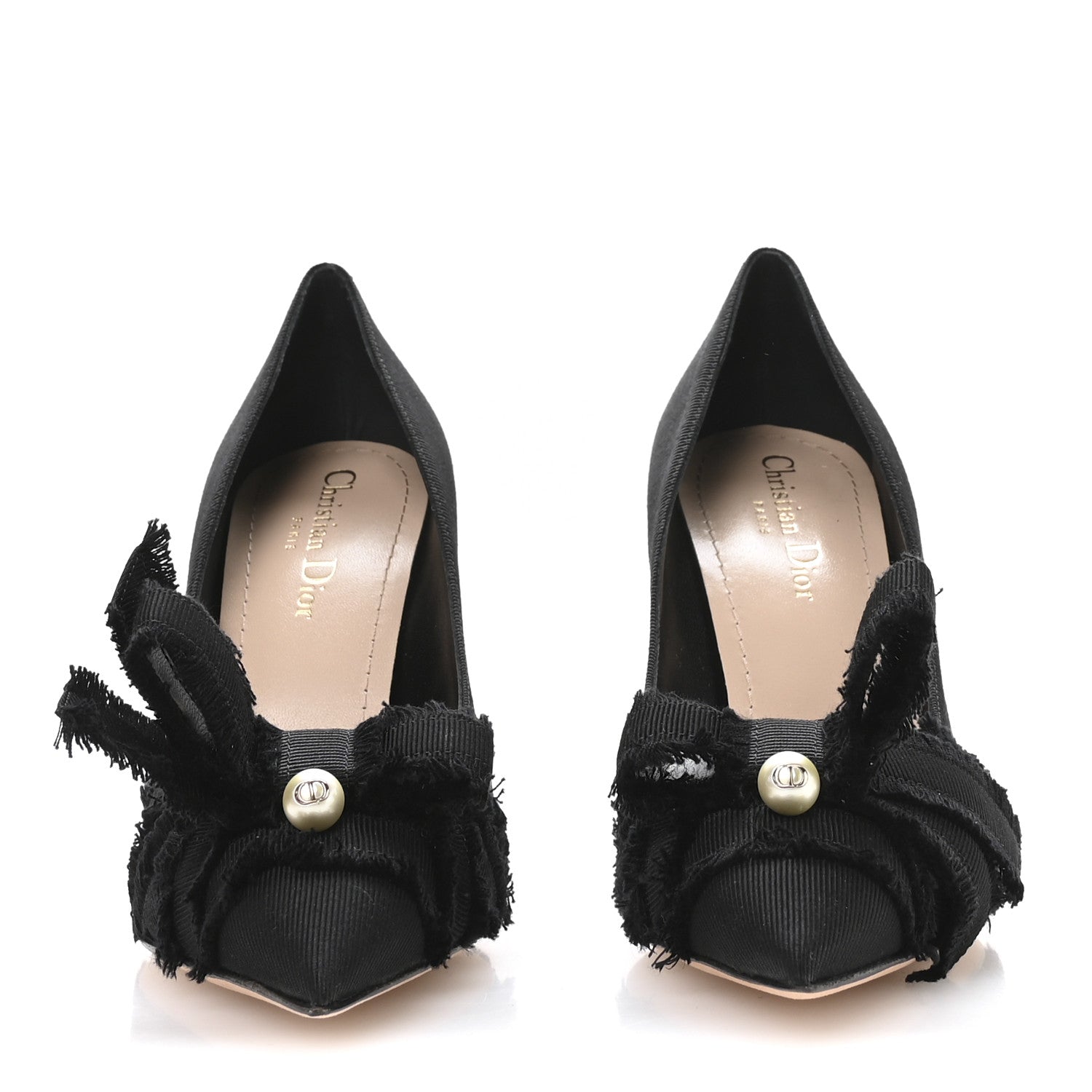 Christian Dior Grosgrain Pearl Fringe Adiorable Pumps 37 Black 3 of 9