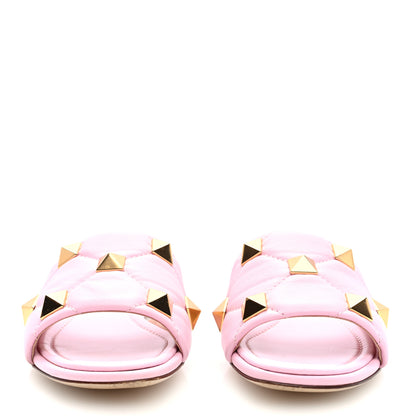Valentino Garavani Nappa Roman Stud Flat Slide Sandals 37 Rosa 4 of 9