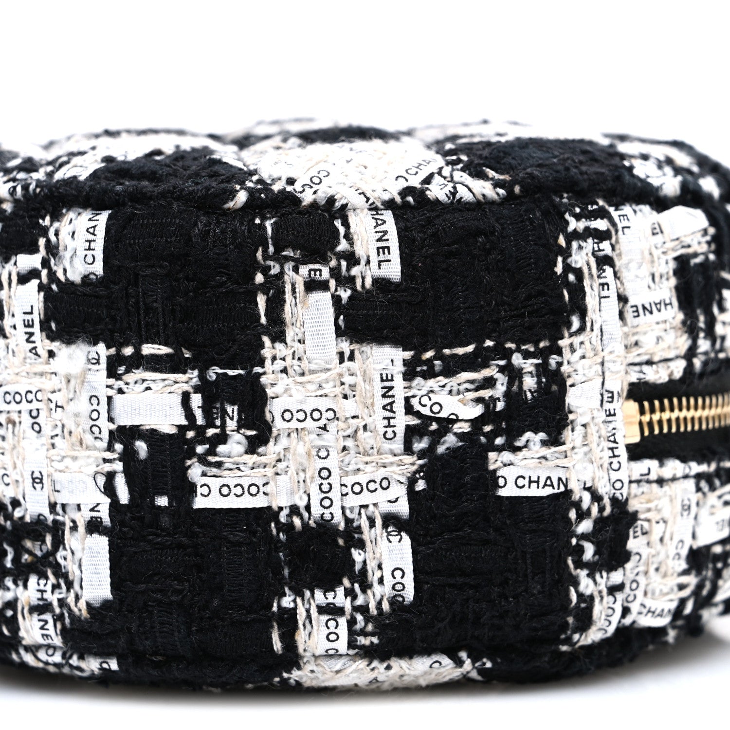 Chanel Tweed Quilted Round Clutch With Chain Black Ecru White 10 of 10