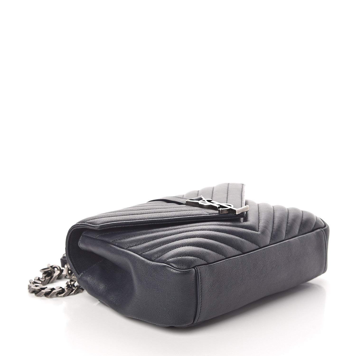 Saint Laurent Sheepskin Matelasse Chevron Monogram Medium College Bag Deep Marine 3 of 8
