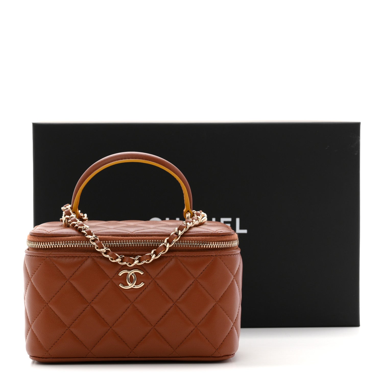 Chanel Lambskin Quilted Small Top Handle Vanity Case With Chain