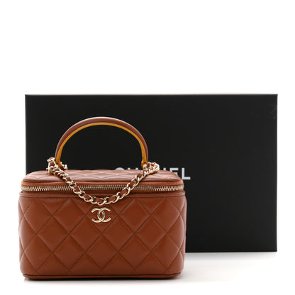 Chanel Lambskin Quilted Small Top Handle Vanity Case With Chain Light Brown Yellow 11 of 11