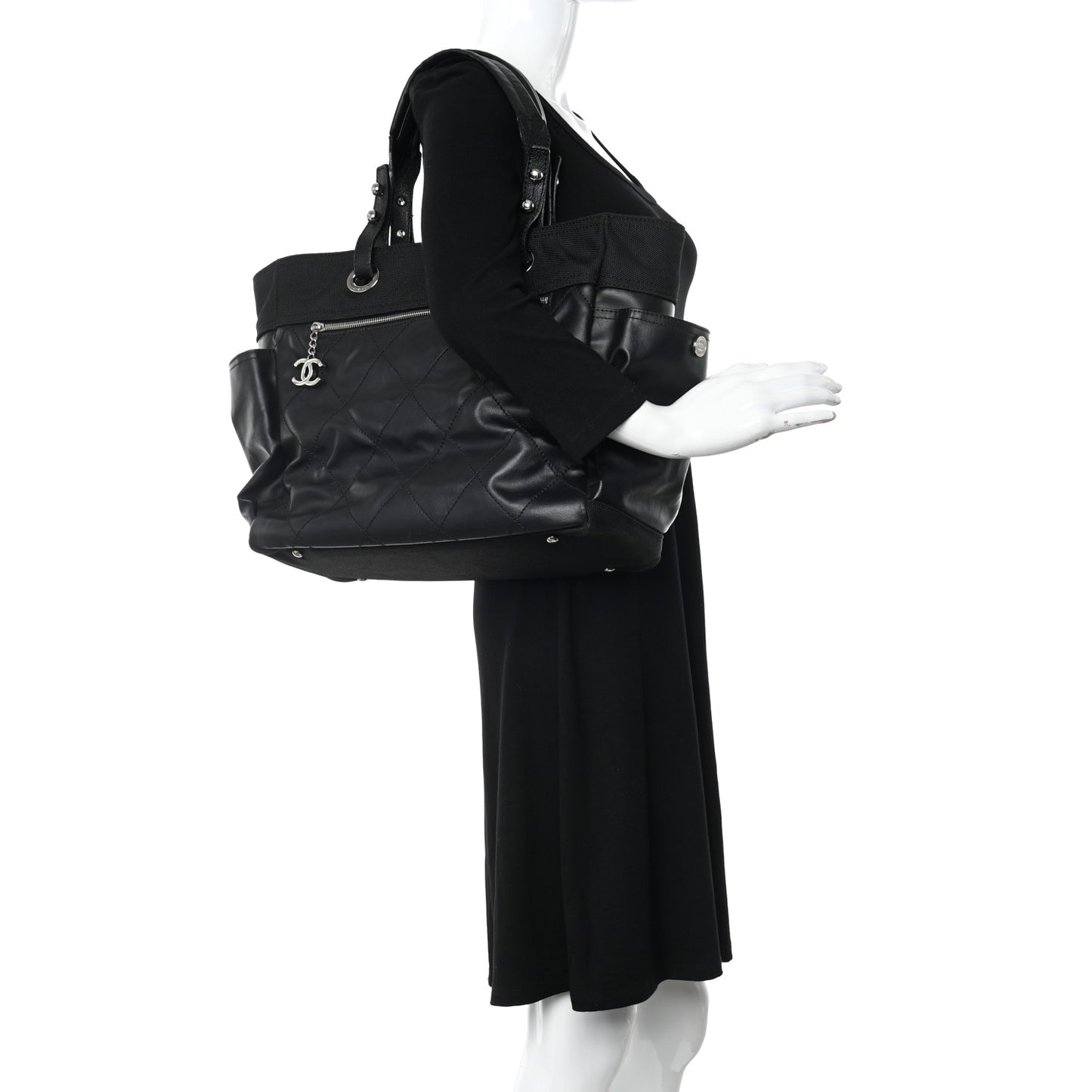 Coated Canvas Quilted Large Paris Biarritz Tote Black