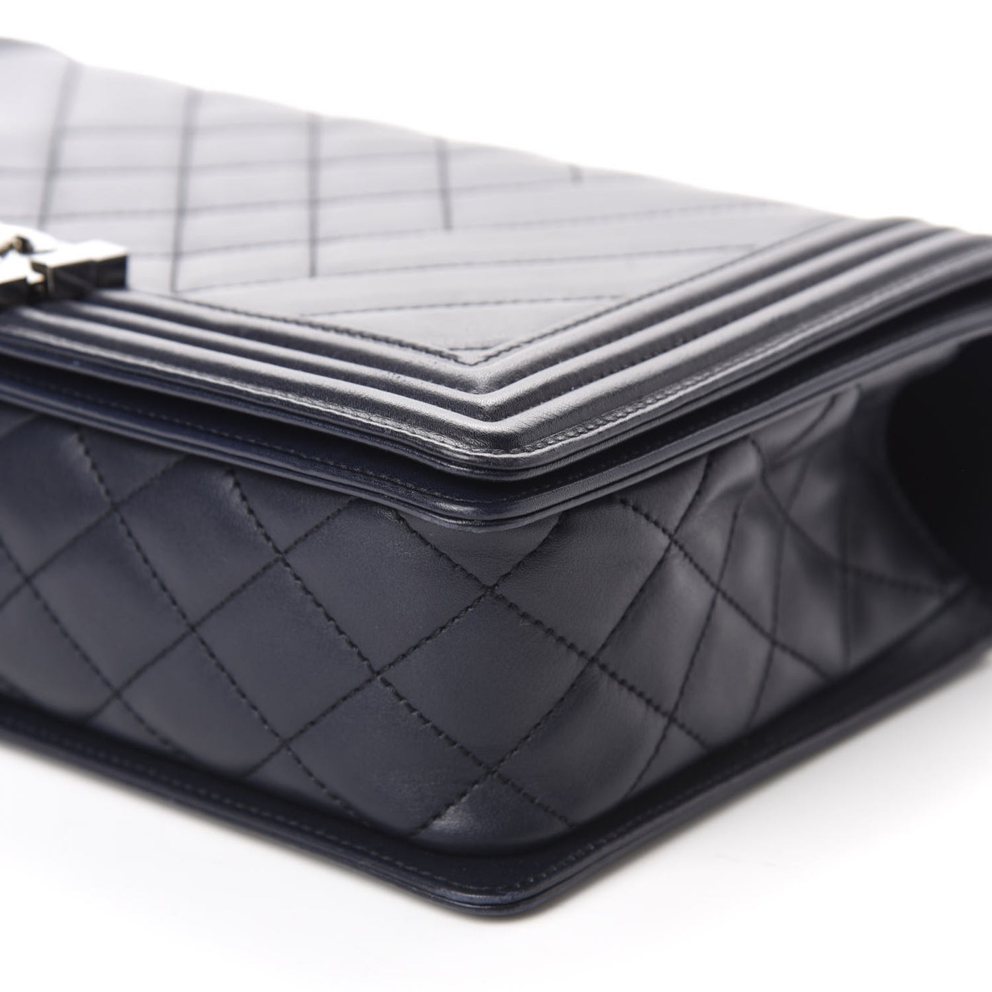 Calfskin Chevron Quilted Medium Boy Flap Navy Blue